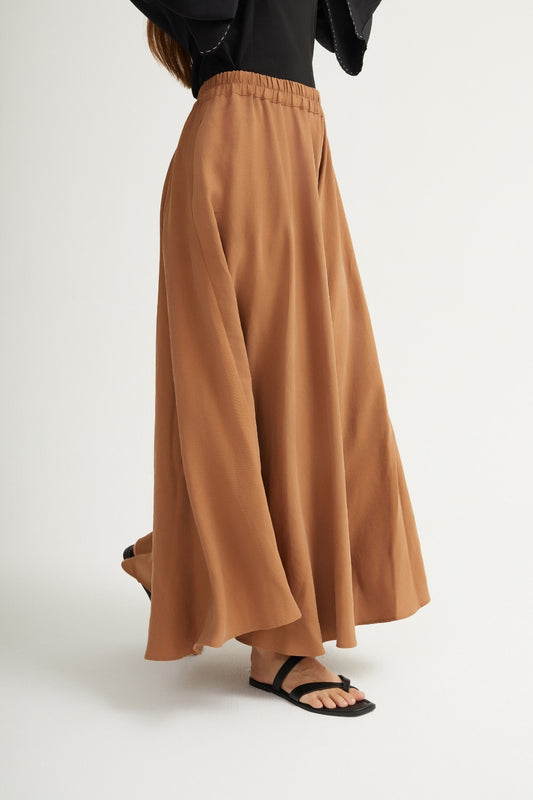 Fließender Maxirock mit elastischem Bund - Camel
