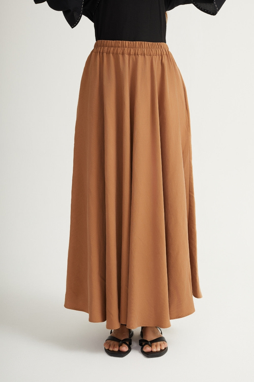 Flowing maxi skirt with elastic waistband - Camel