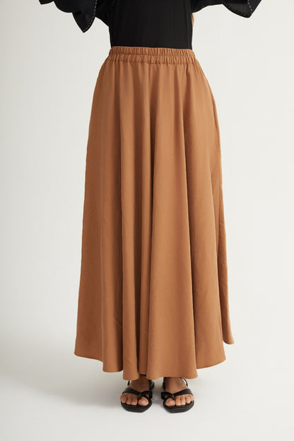 Flowing maxi skirt with elastic waistband - Camel