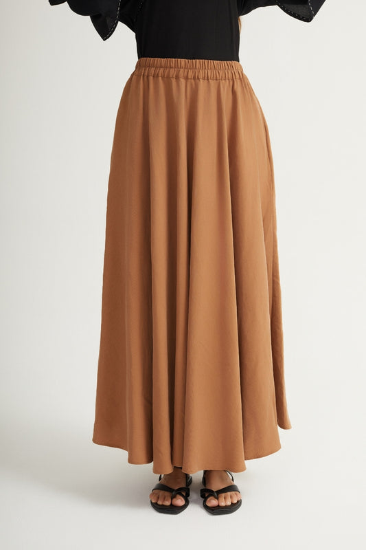 Flowing maxi skirt with elastic waistband - Camel