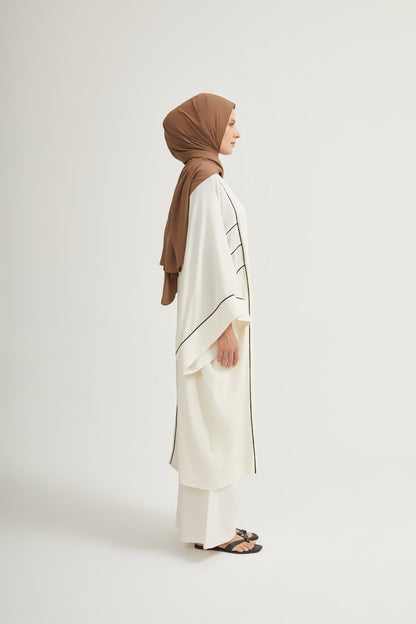Oversized kimono made of bamboo fiber - cream with contrasting lines