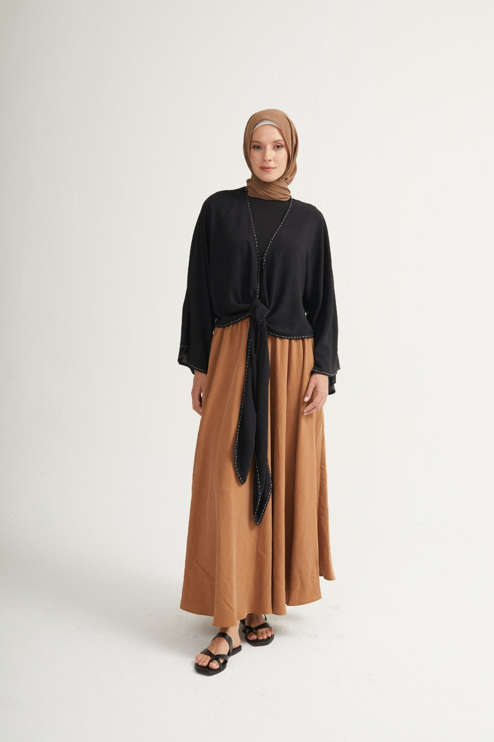 Flowing maxi skirt with elastic waistband - Camel